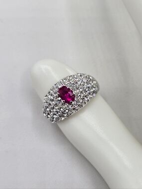 Swarovski Crystal Elements Silver Statement Band Ring Pink Size 7 Prom Bridal